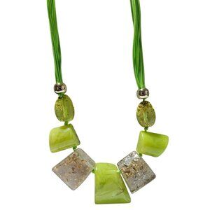 Funky Retro Chunky Green Gold Necklace Geometric Beads 70s Fashion Jewelry Women